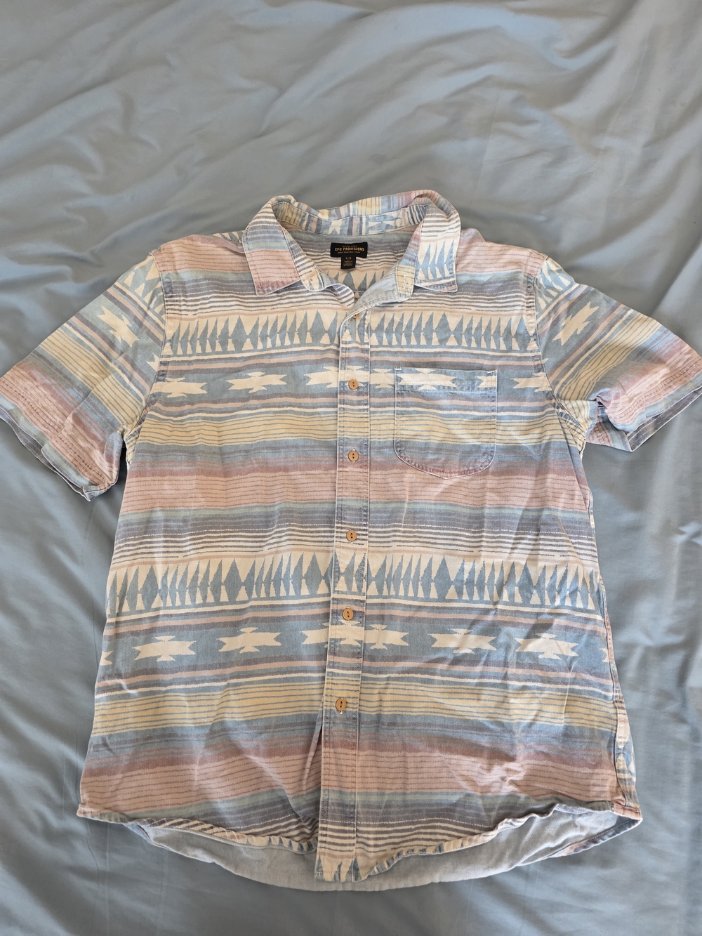 Men's Pastel Geo Stripe Short-Sleeve Button-Down Shirt